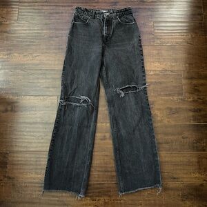 Zara Distressed Wide Leg Gray Jeans